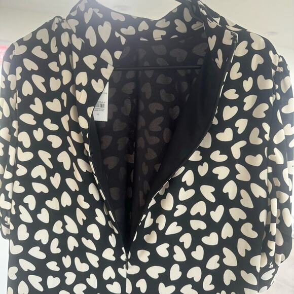 Ann Taylor Medium Knee Length Mock Neck Shift Dress Black and White Hearts - Picture 13 of 16